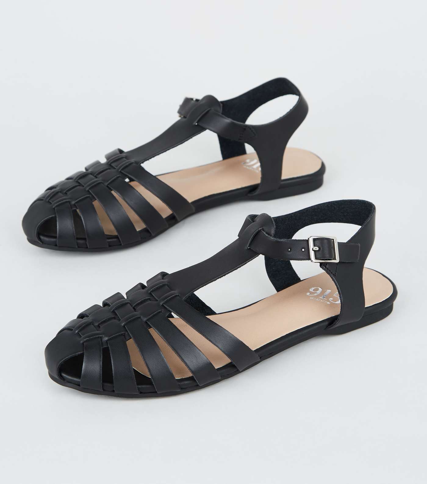 Girls Black Leather-Look Caged T-Bar Shoes Image 3