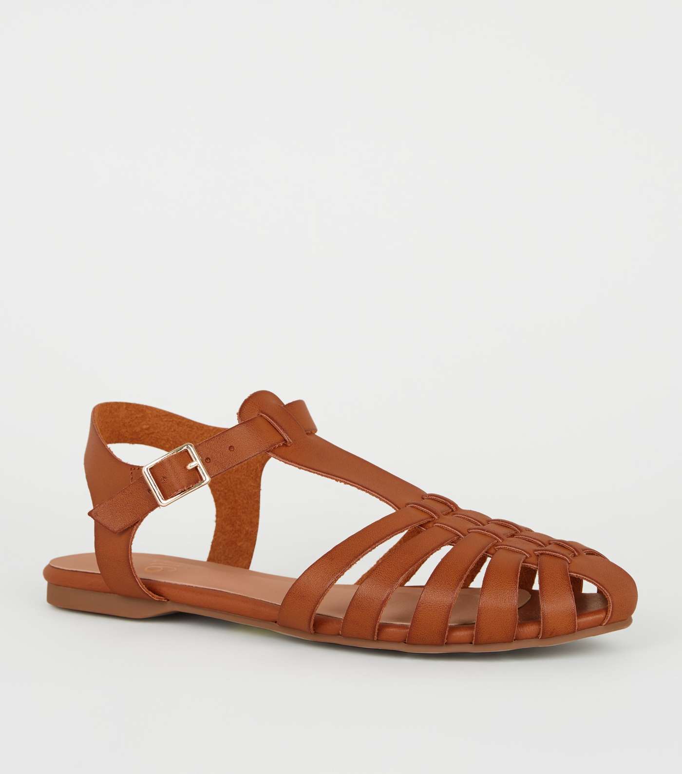 Girls Tan Leather-Look Caged T-Bar Shoes