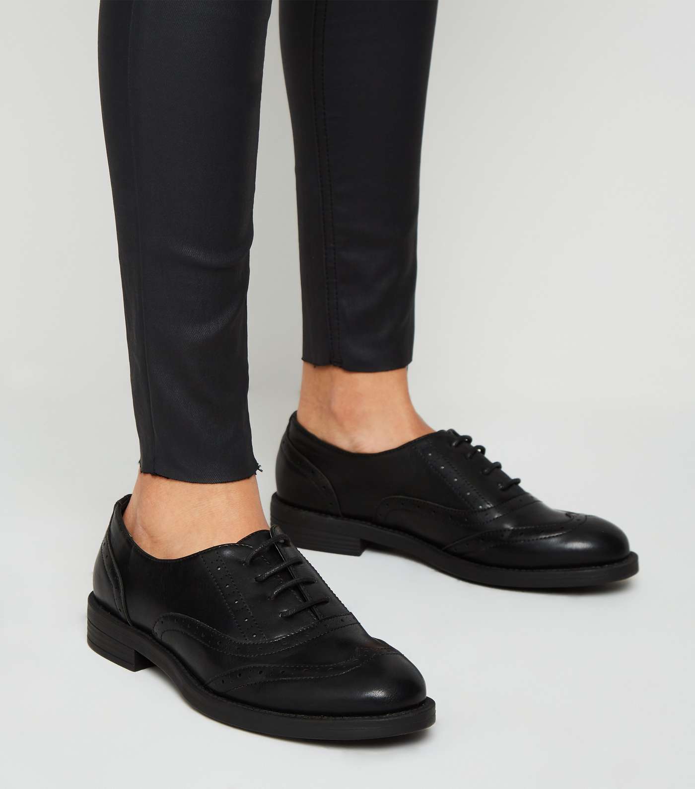 Girls Black Leather-Look Brogues Image 2