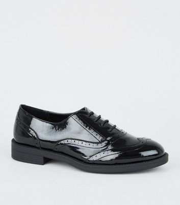 Girls Black Patent Lace-Up Brogues 