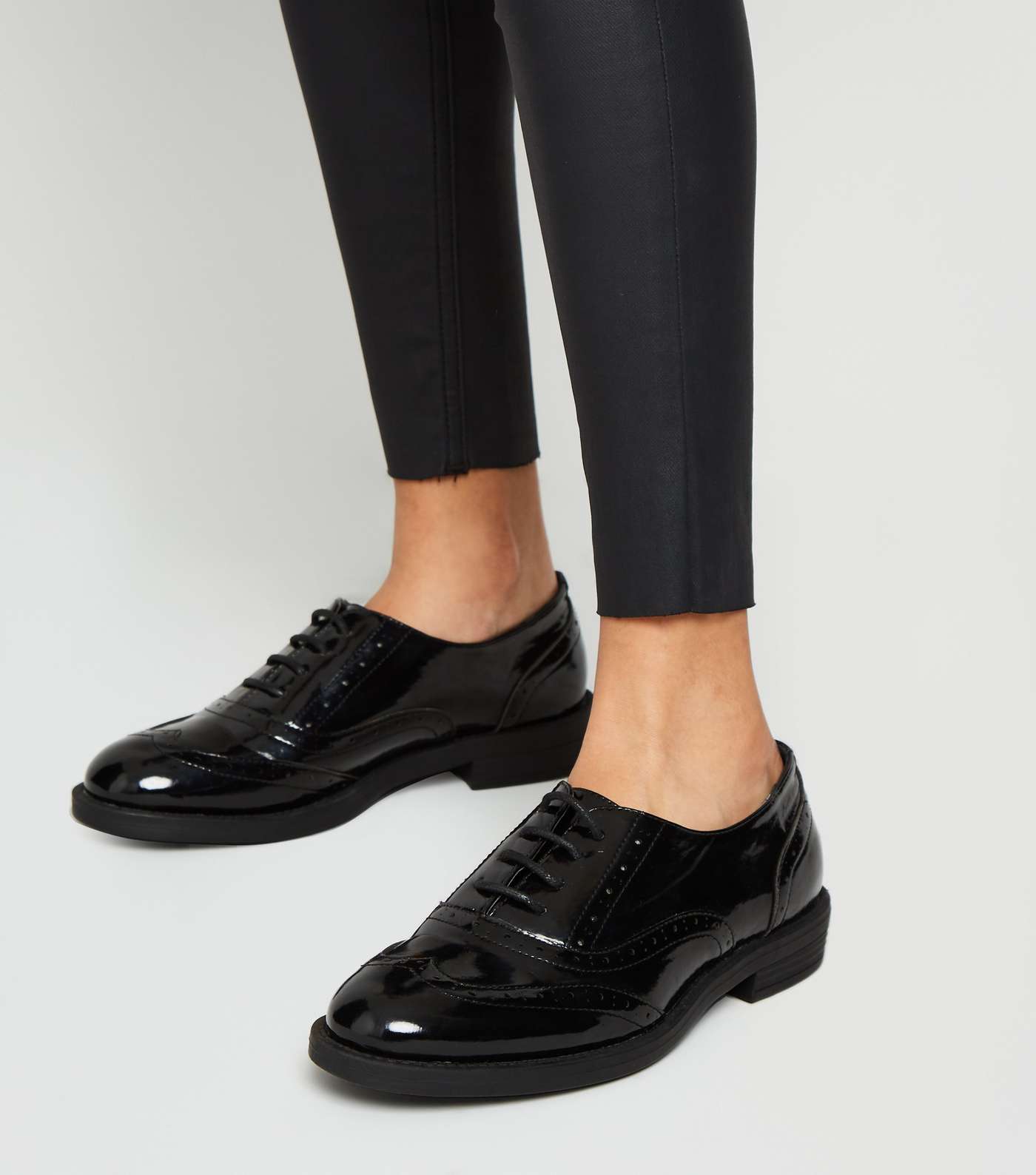 Girls Black Patent Lace-Up Brogues Image 2