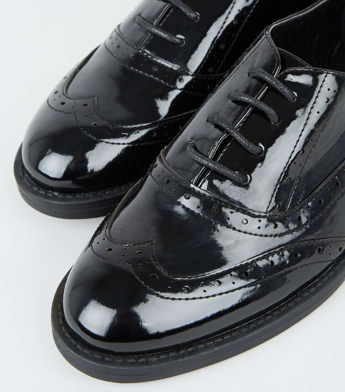 Girls Black Patent Lace-Up Brogues Image 4