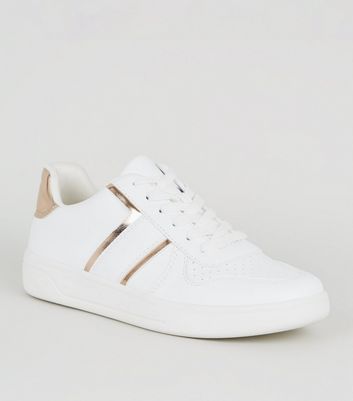 Girls White and Rose Gold Trainers 