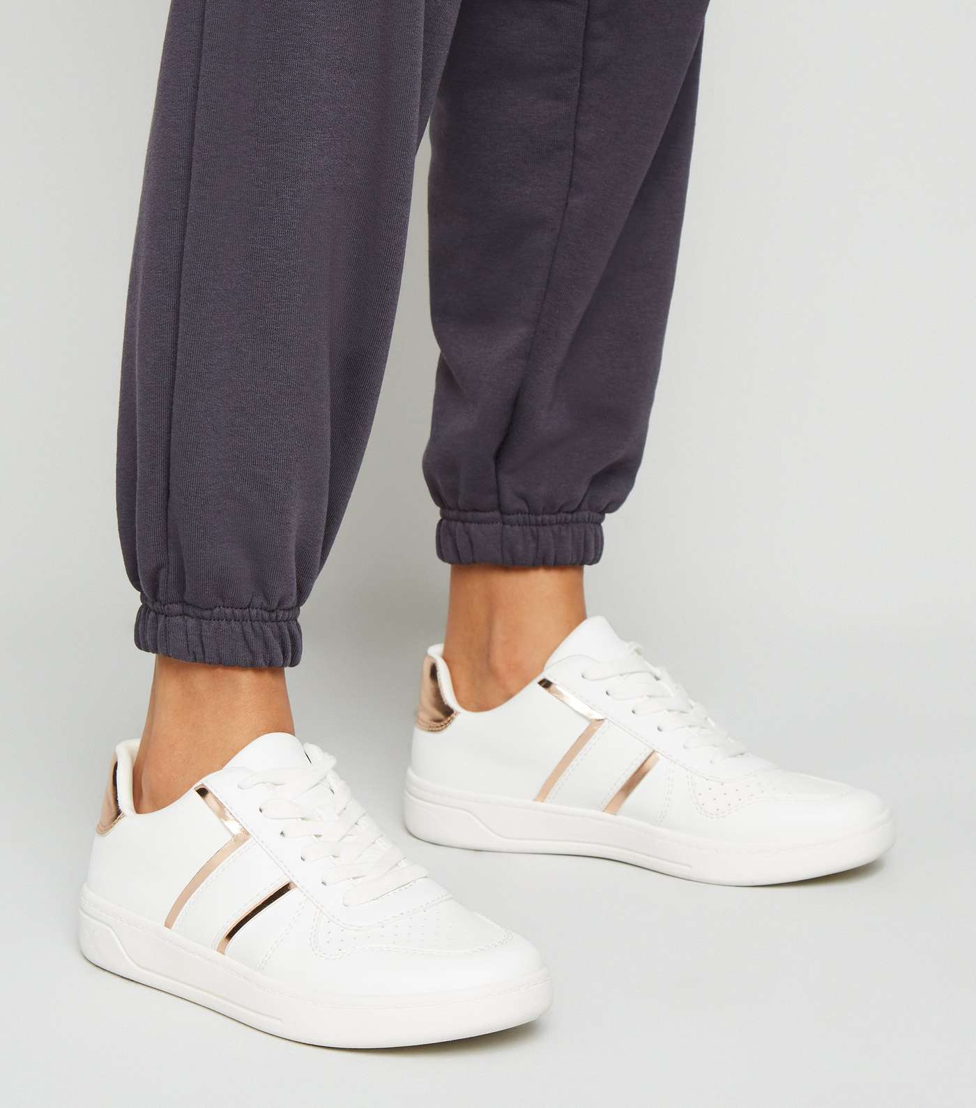 Girls White and Rose Gold Trainers Image 2