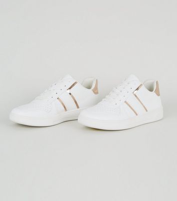 Girls White and Rose Gold Trainers 