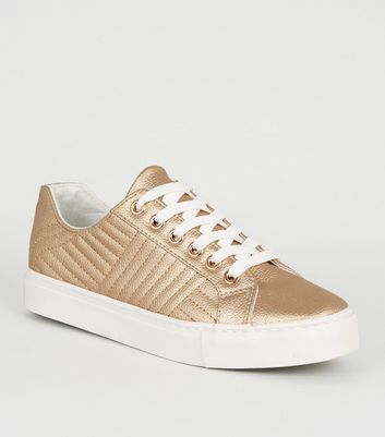 Girls Rose Gold Quilted Lace Up 