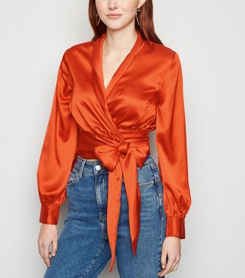 satin wrap crop top