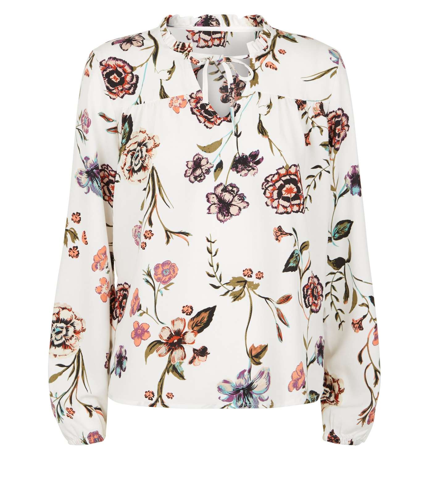 JDY White Floral Frill Neck Blouse Image 4