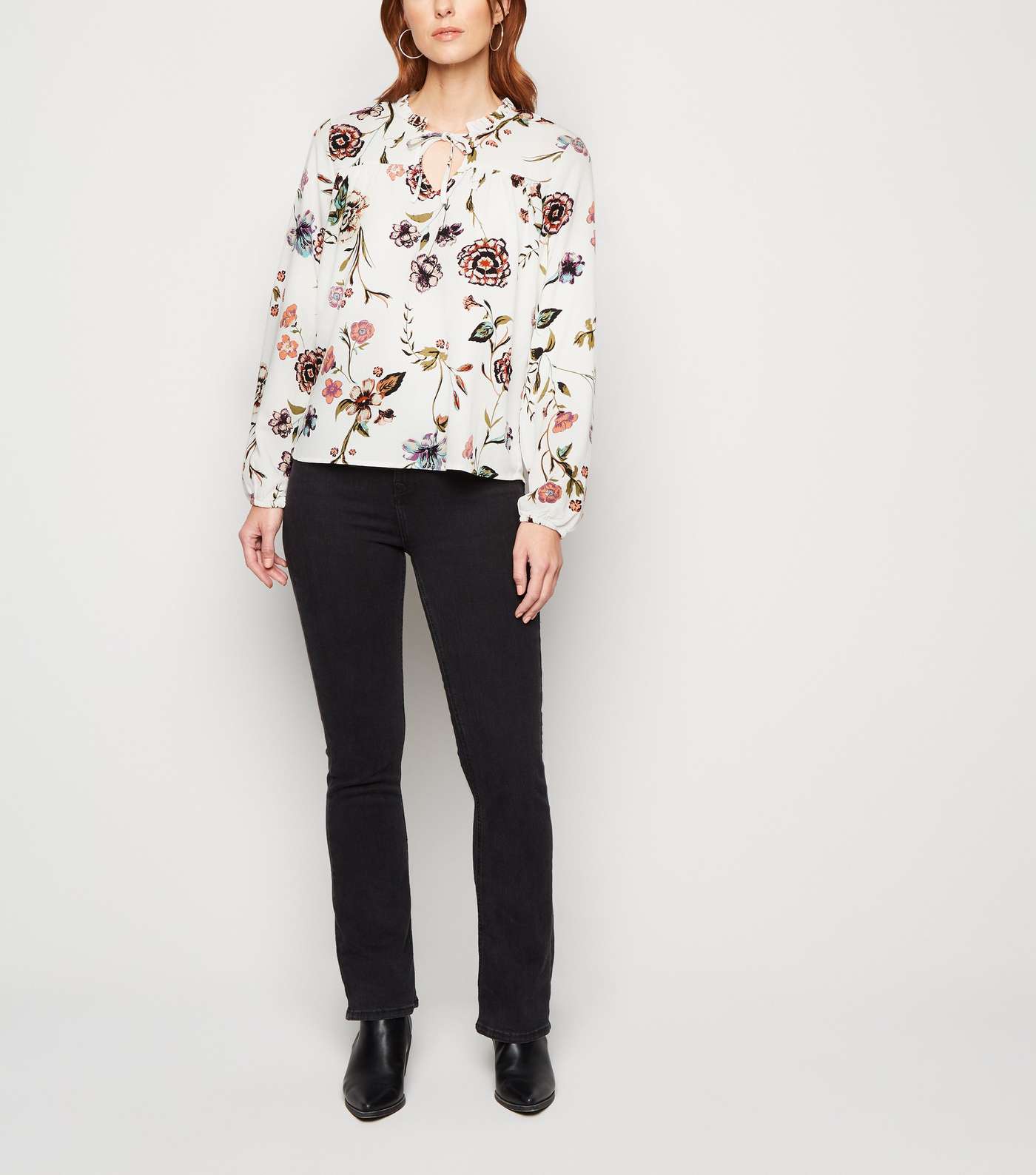 JDY White Floral Frill Neck Blouse Image 2