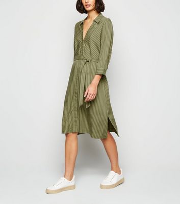 khaki shirt dress midi