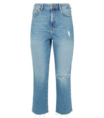 petite ripped straight leg jeans