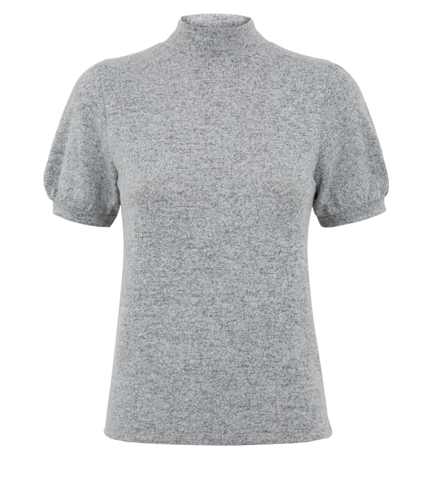 Pale Grey Puff Sleeve Brushed Knit T-Shirt  Image 4