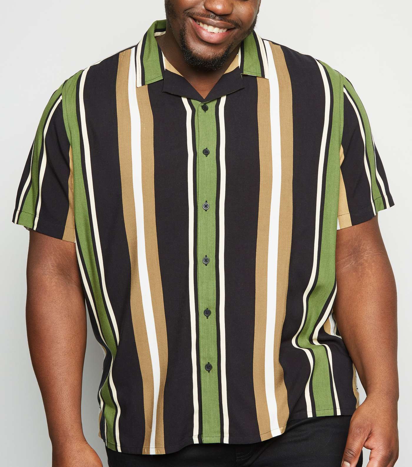 Plus Size Stone Vertical Stripe Short Sleeve Shirt