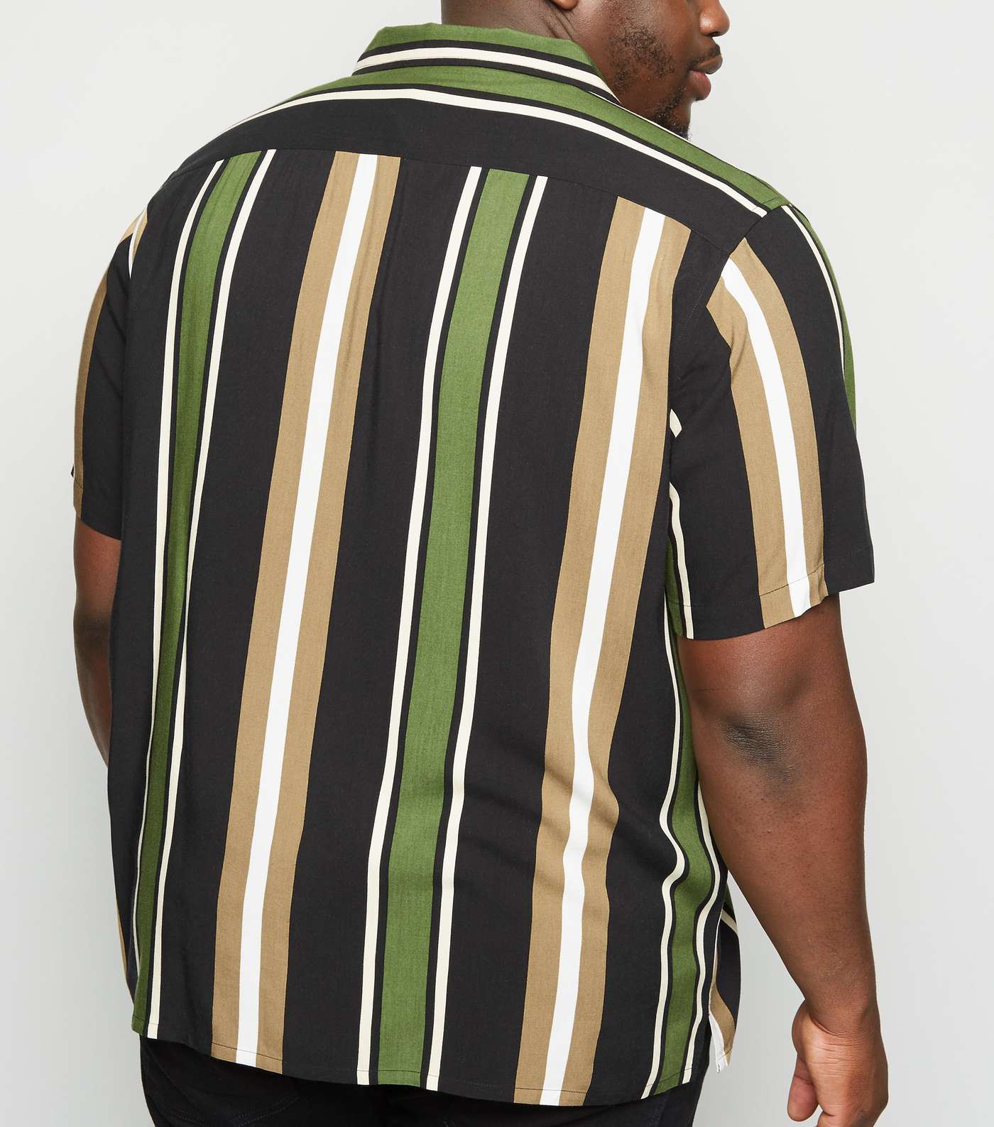 Plus Size Stone Vertical Stripe Short Sleeve Shirt Image 3