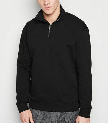 Black Zip Neck Long Sleeve Sweatshirt 