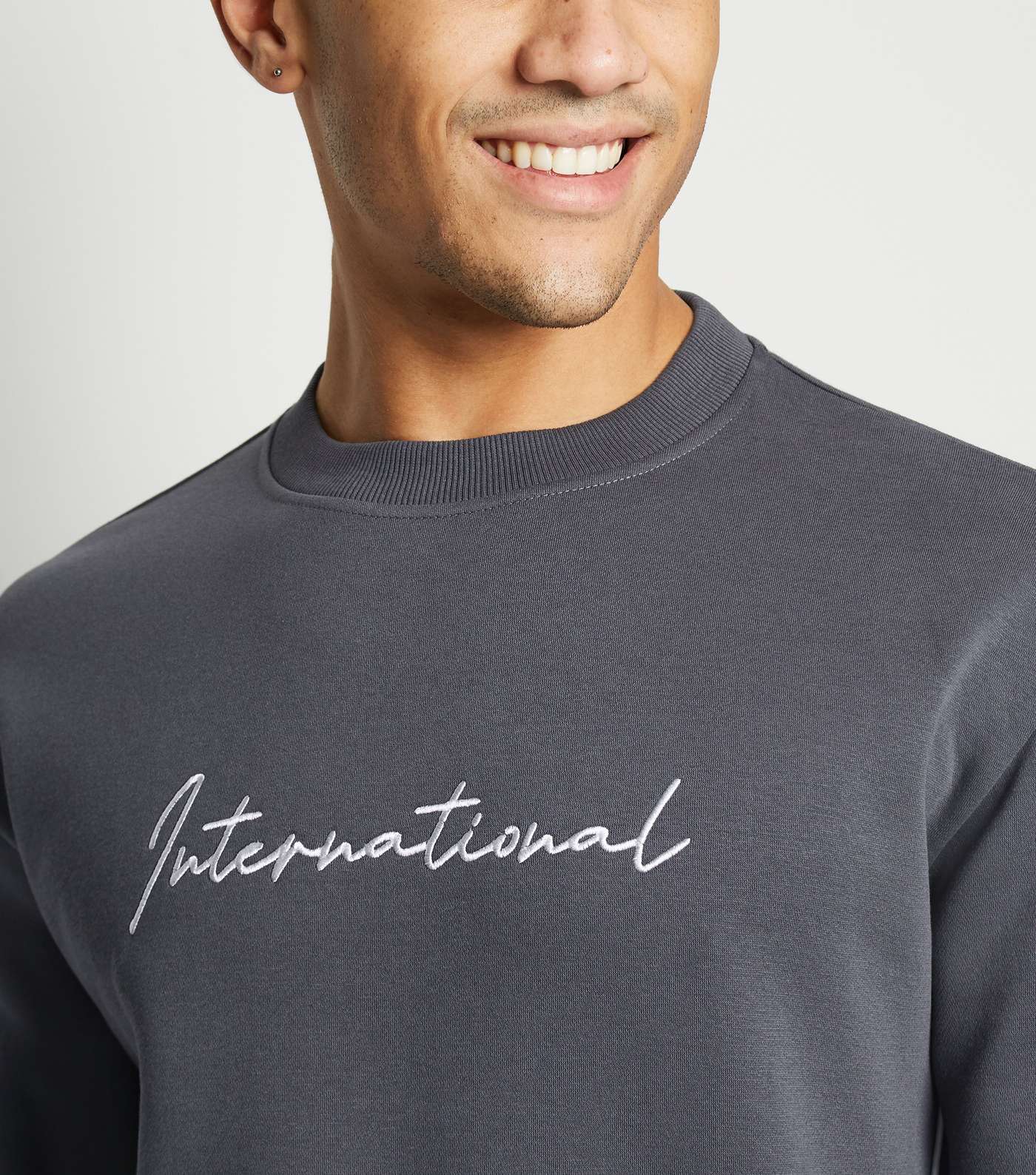 Dark Grey International Embroidered Slogan Sweatshirt  Image 5