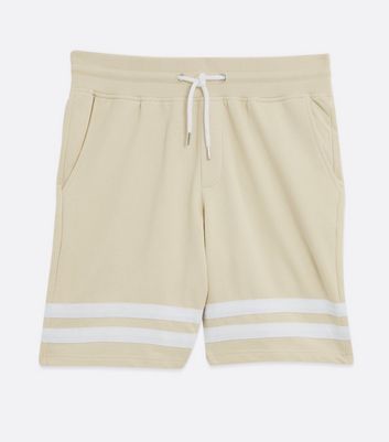 Image of Stone Stripe Hem Jersey Shorts New Look