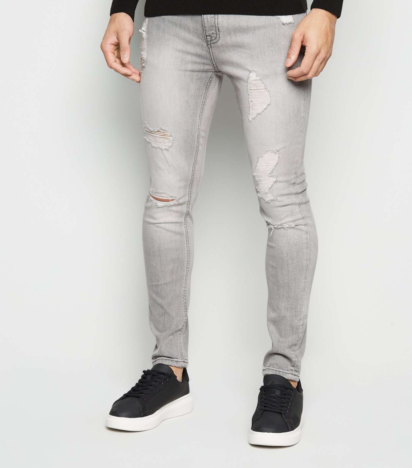 Pale Grey Ripped Spray On Skinny Jeans