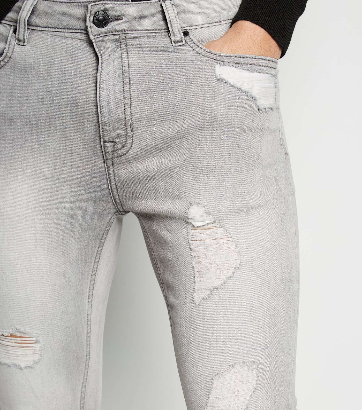 Pale Grey Ripped Spray On Skinny Jeans Image 5