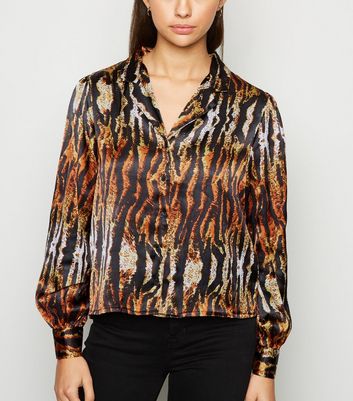 Pink Vanilla Brown Tiger Print Satin 