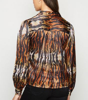 Pink Vanilla Brown Tiger Print Satin 