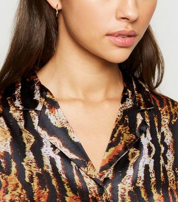 Pink Vanilla Brown Tiger Print Satin 