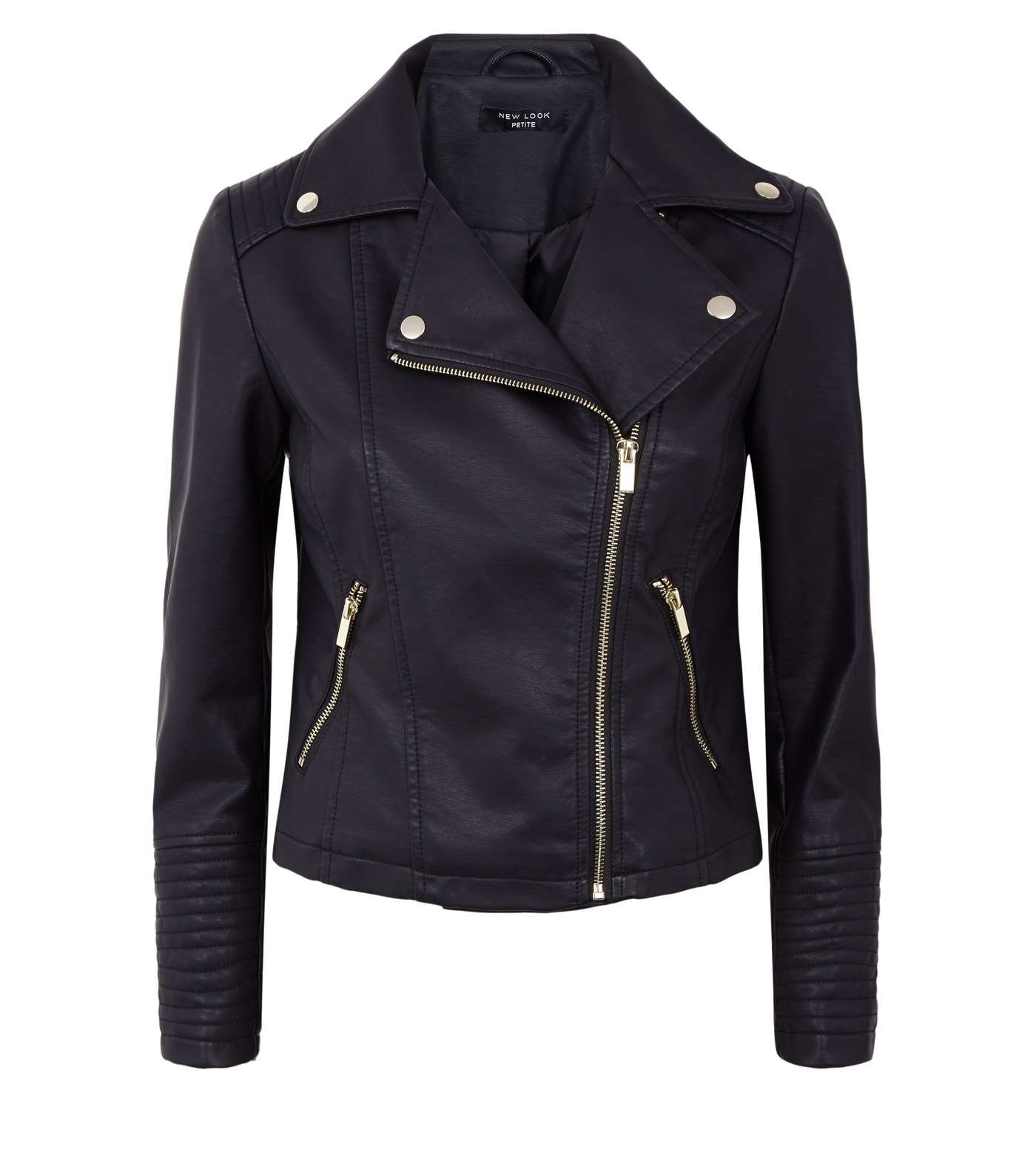 Petite Black Leather-Look Quilted Biker Jacket Image 4