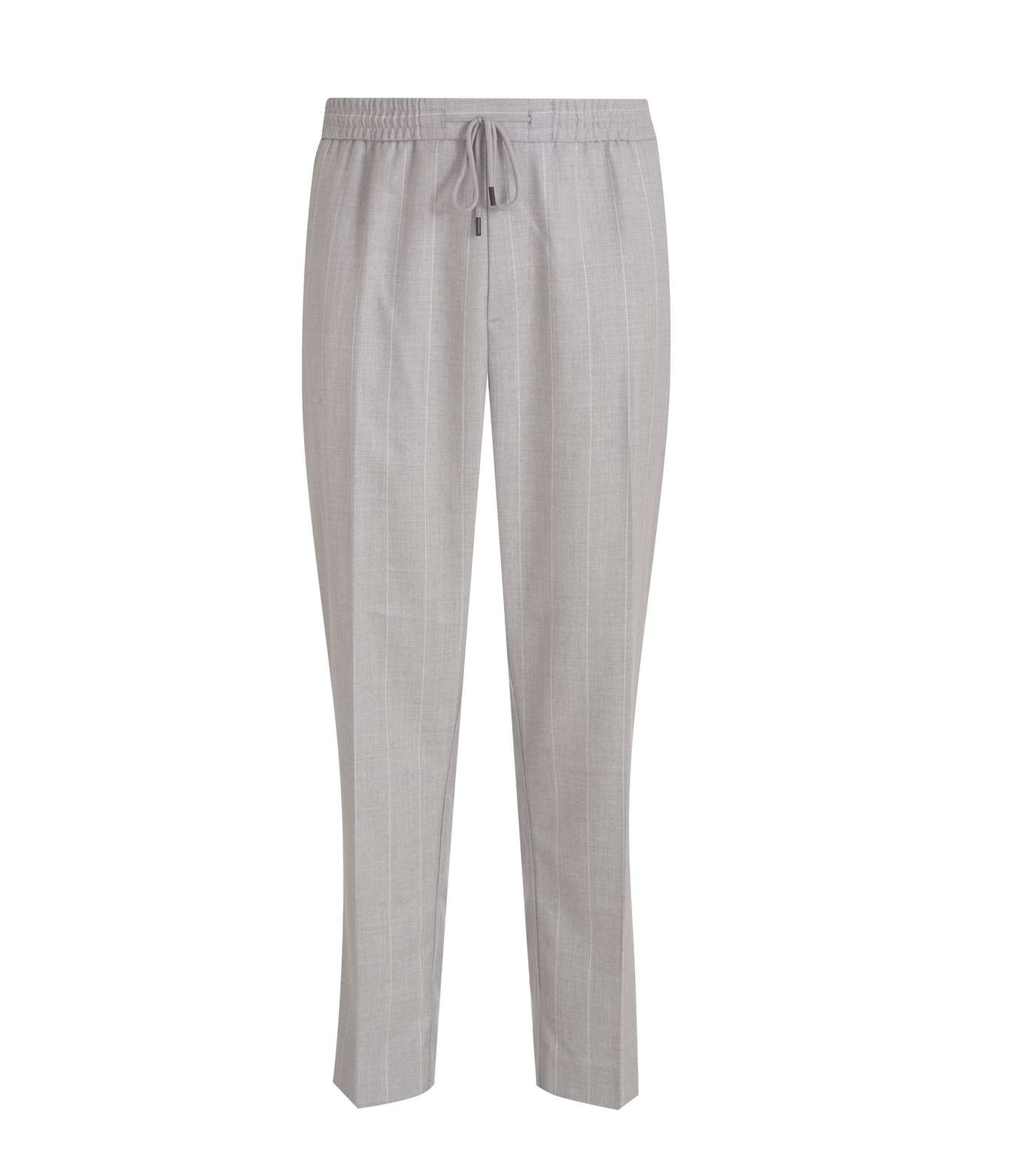 Plus Size Pale Grey Pull On Slim Trousers 