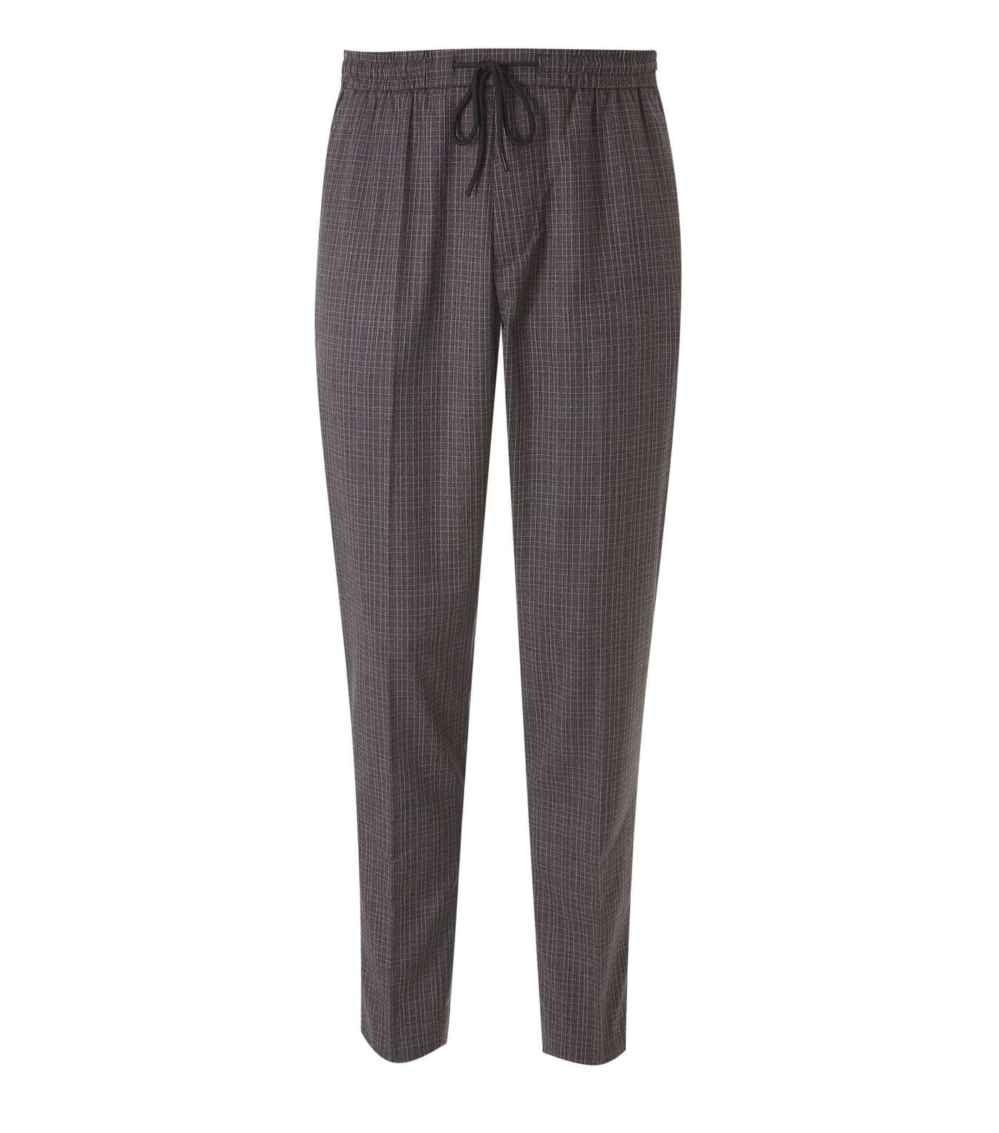 Plus Size Dark Grey Check Pull On Trousers