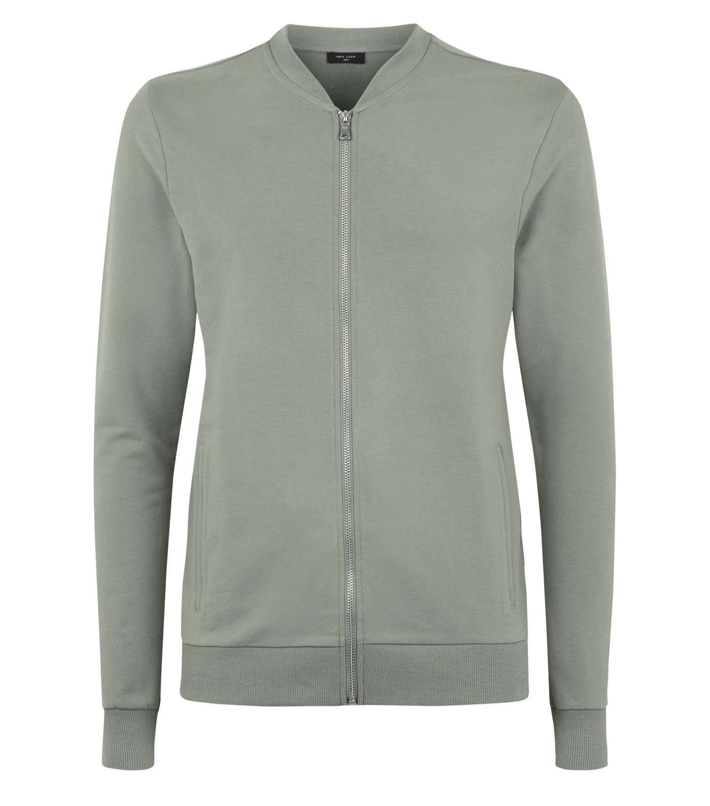 Olive Jersey Muscle Fit Bomber Jacket Image 4