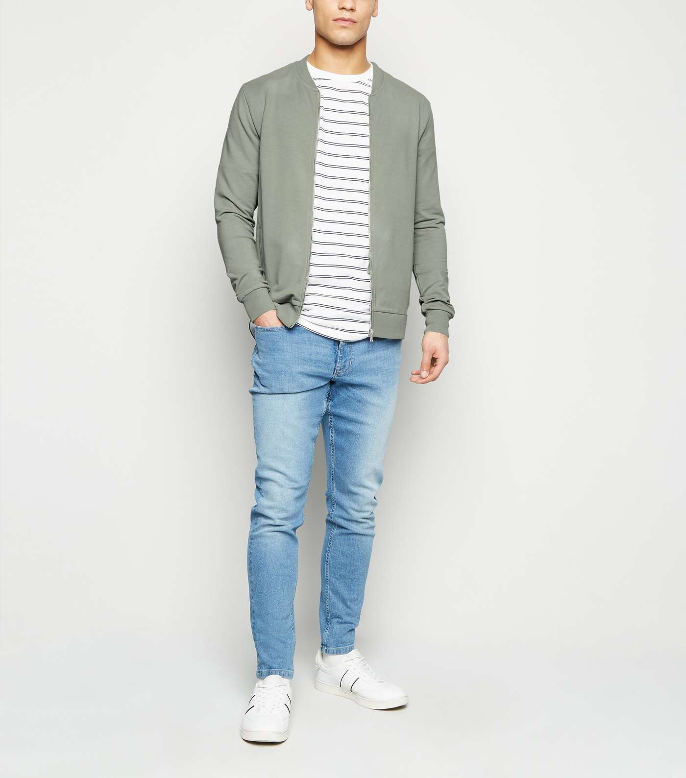 Olive Jersey Muscle Fit Bomber Jacket Image 2