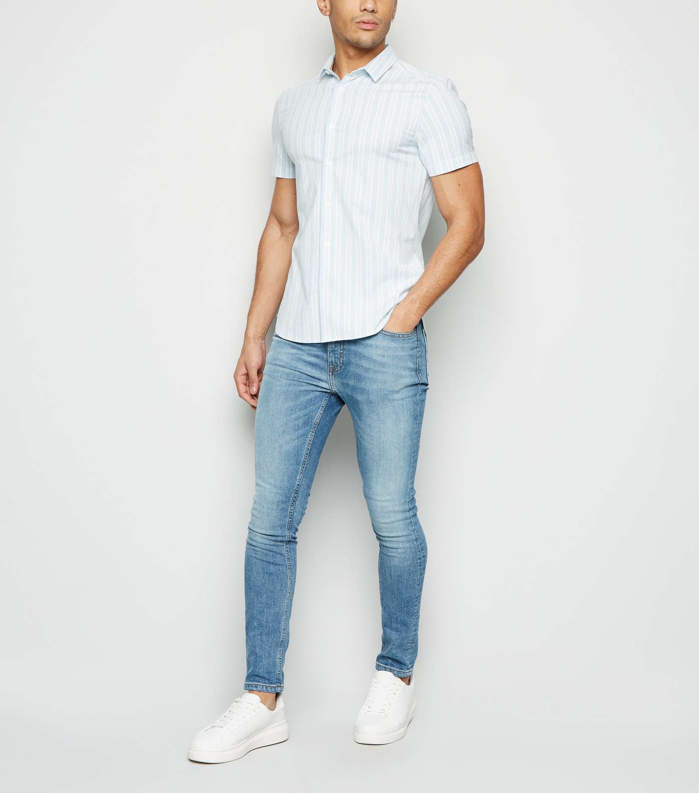 Pale Blue Vertical Stripe Oxford Shirt Image 2