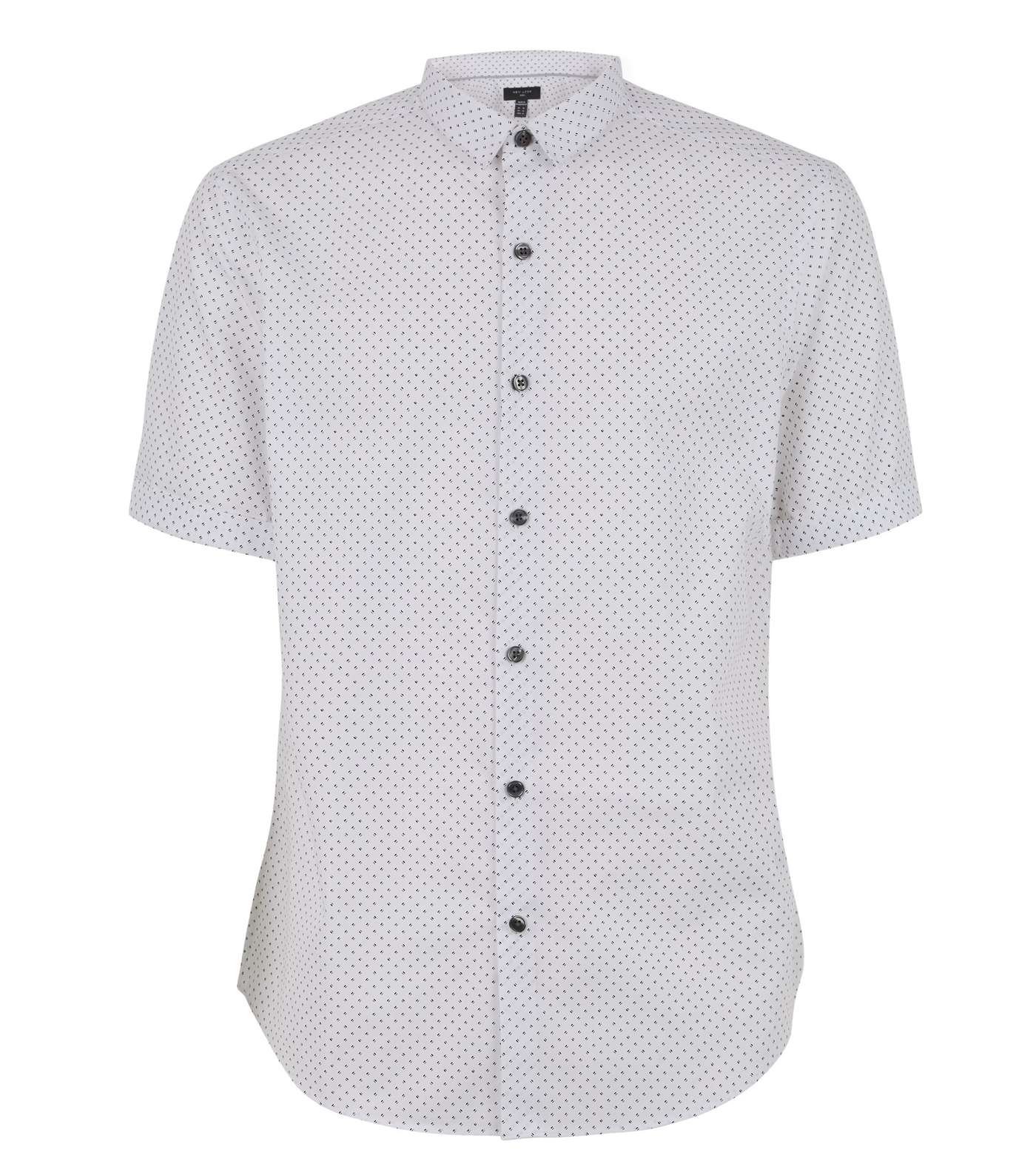White Geometric Short Sleeve Shirt Image 4