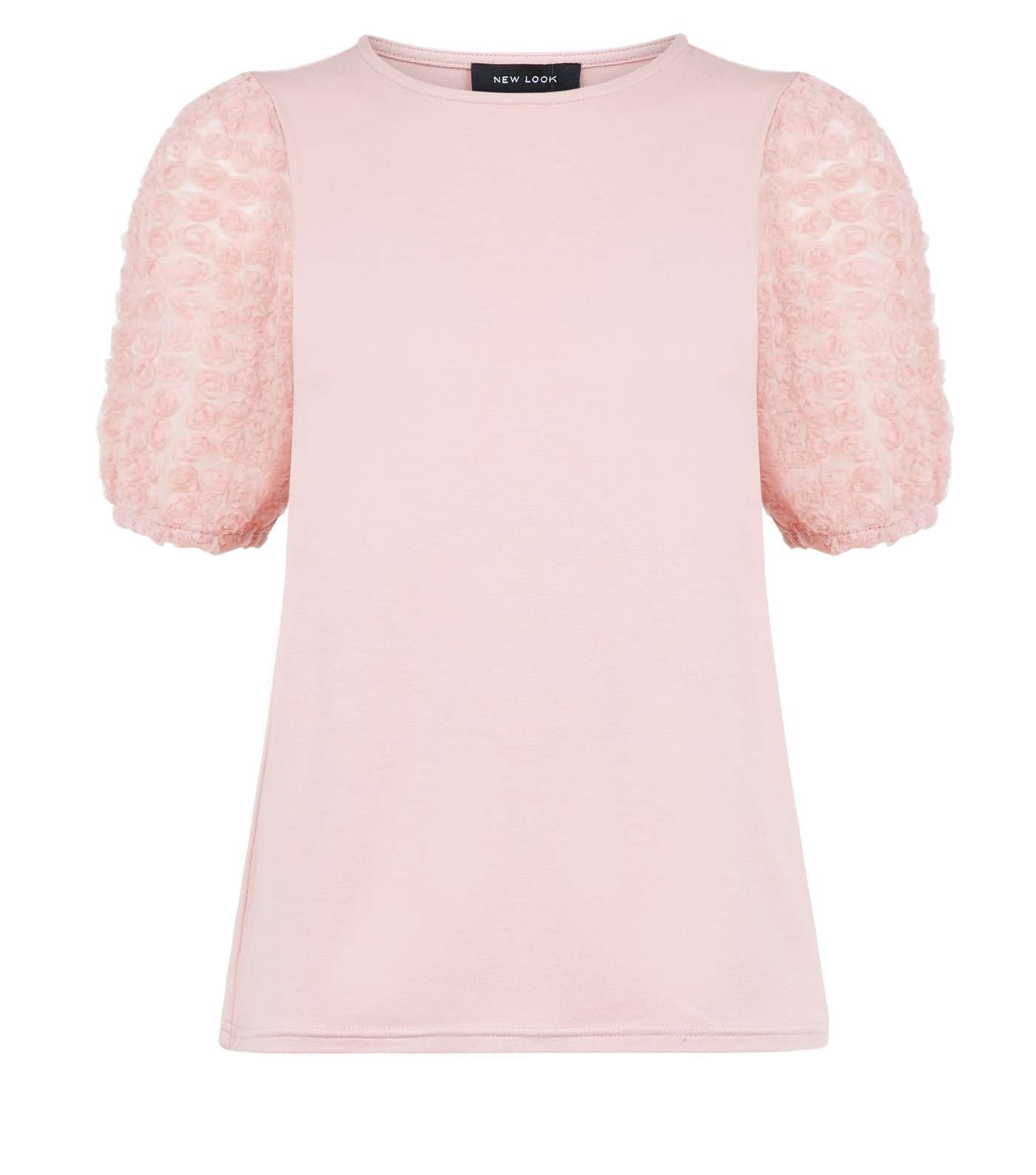 Pale Pink 3D Floral Sleeve T-Shirt Image 4
