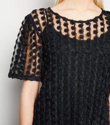 Image of Black D Mesh Floral Top New Look