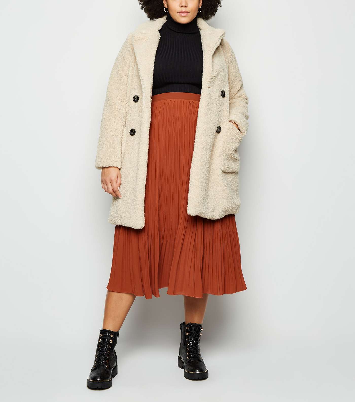 Curves Rust Chiffon Pleated Midi Skirt