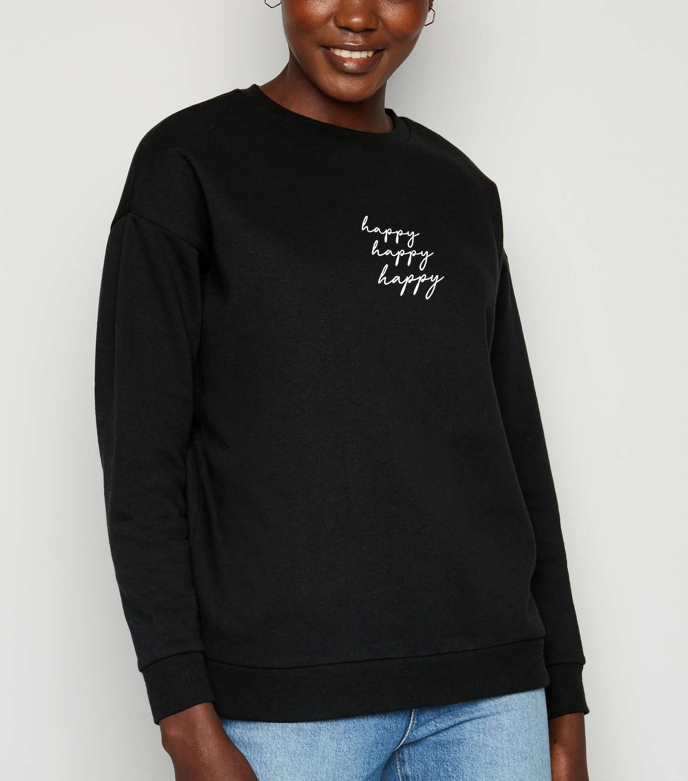 Black Happy Slogan Sweatshirt