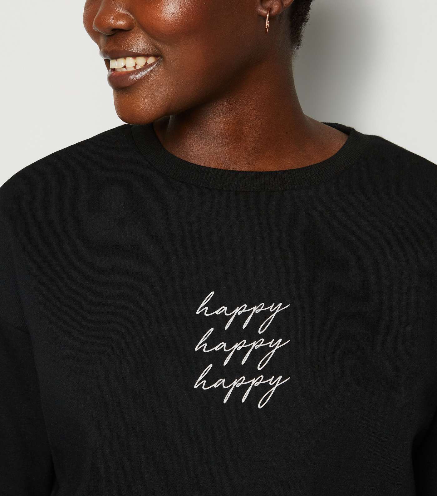 Black Happy Slogan Sweatshirt Image 5
