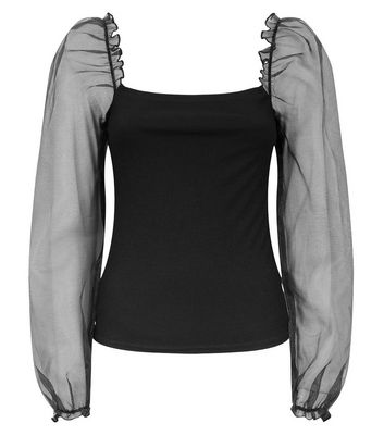 Black Long Organza Sleeve Top | New Look