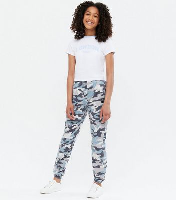 Girls Pale Blue Camo Denim Joggers New Look