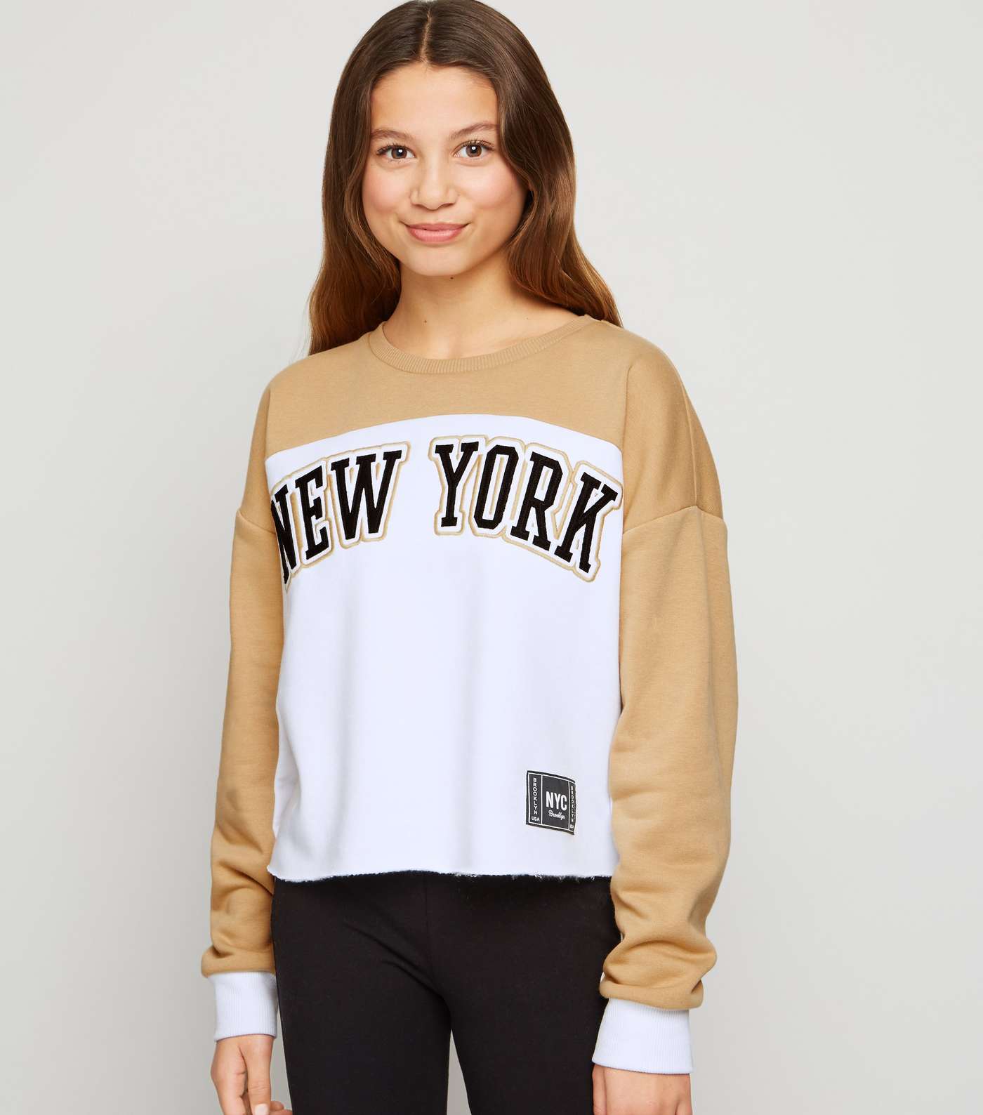 Girls Camel Colour Block New York Slogan Sweatshirt