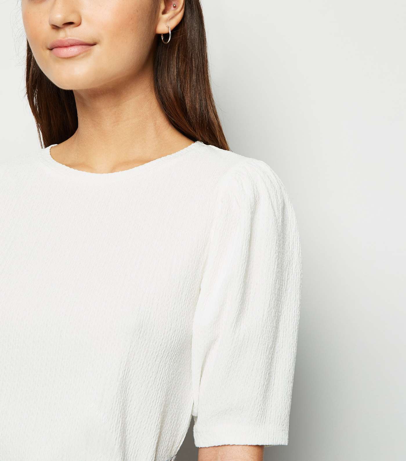 Petite Off White Crinkle Puff Sleeve T-Shirt Image 5