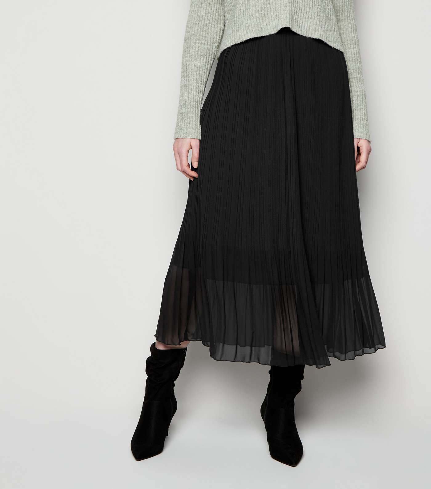 Tall Black Chiffon Pleated Midi Skirt Image 2