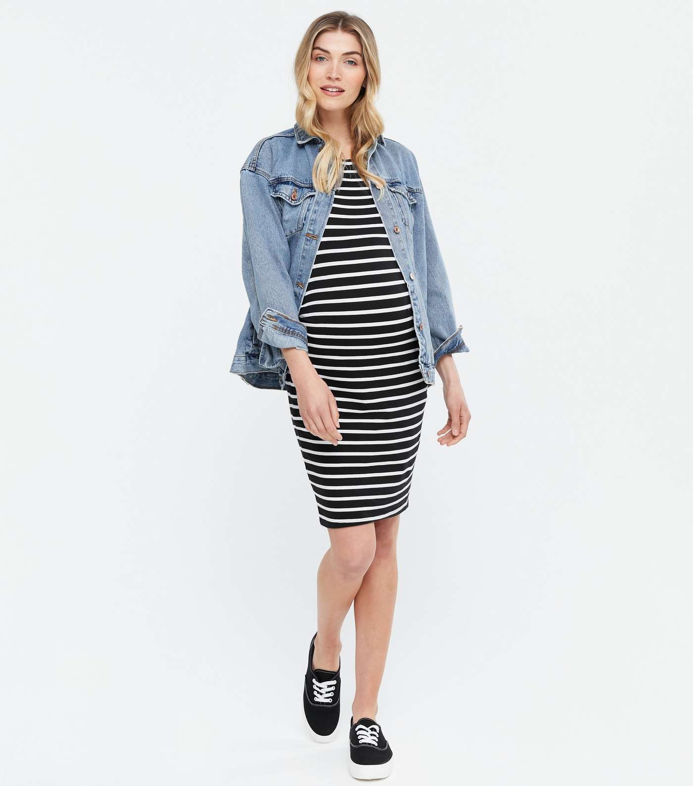 Maternity Black Stripe Jersey Dress Image 2