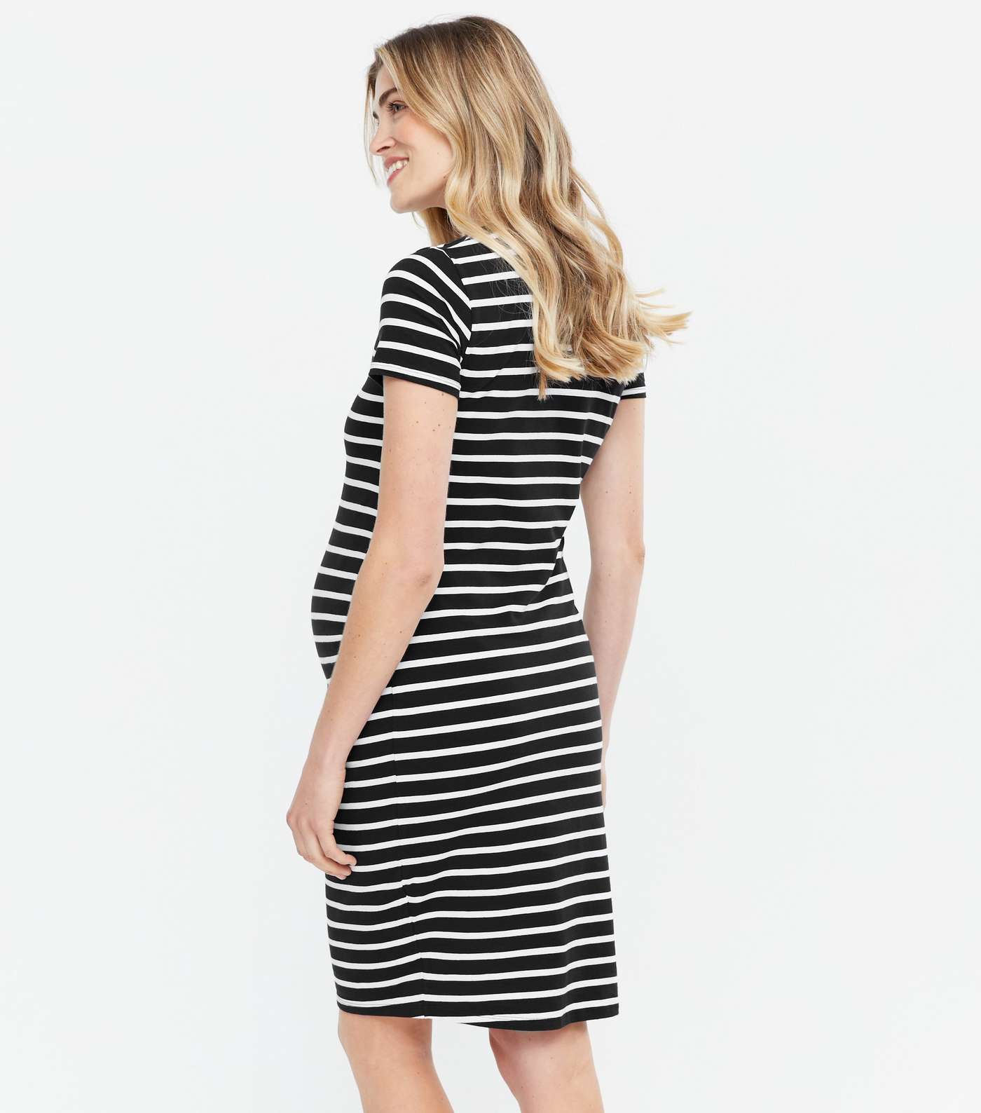 Maternity Black Stripe Jersey Dress Image 4