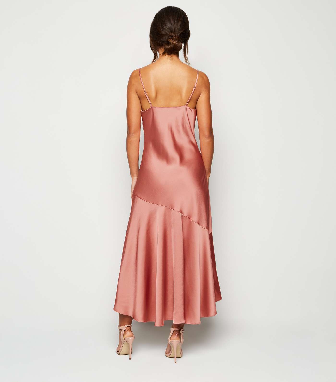 Petite Pale Pink Satin Frill Hem Midi Dress Image 3