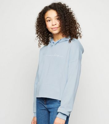 Girls Sweat bleu p le d lav l acide slogan et capuche