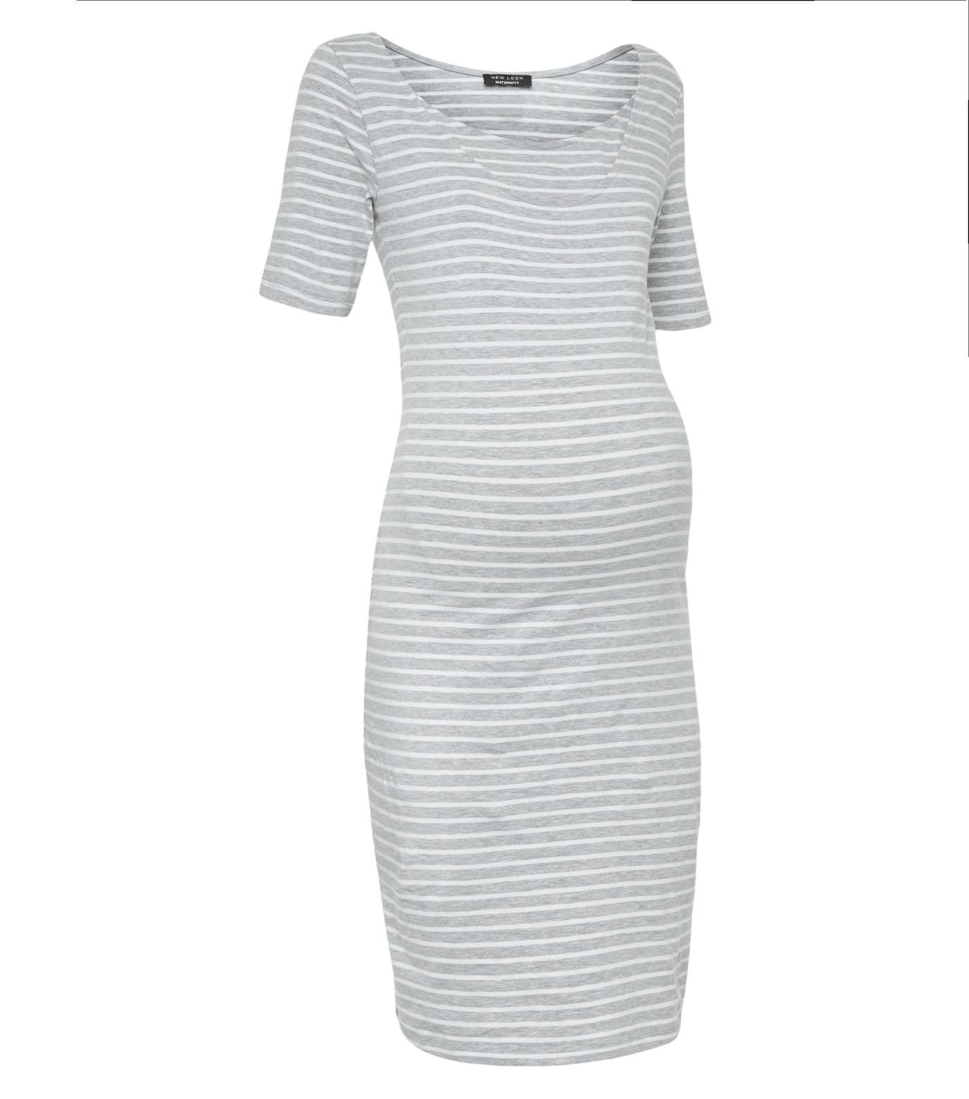 Maternity Light Grey Stripe Nursing Dress Image 5