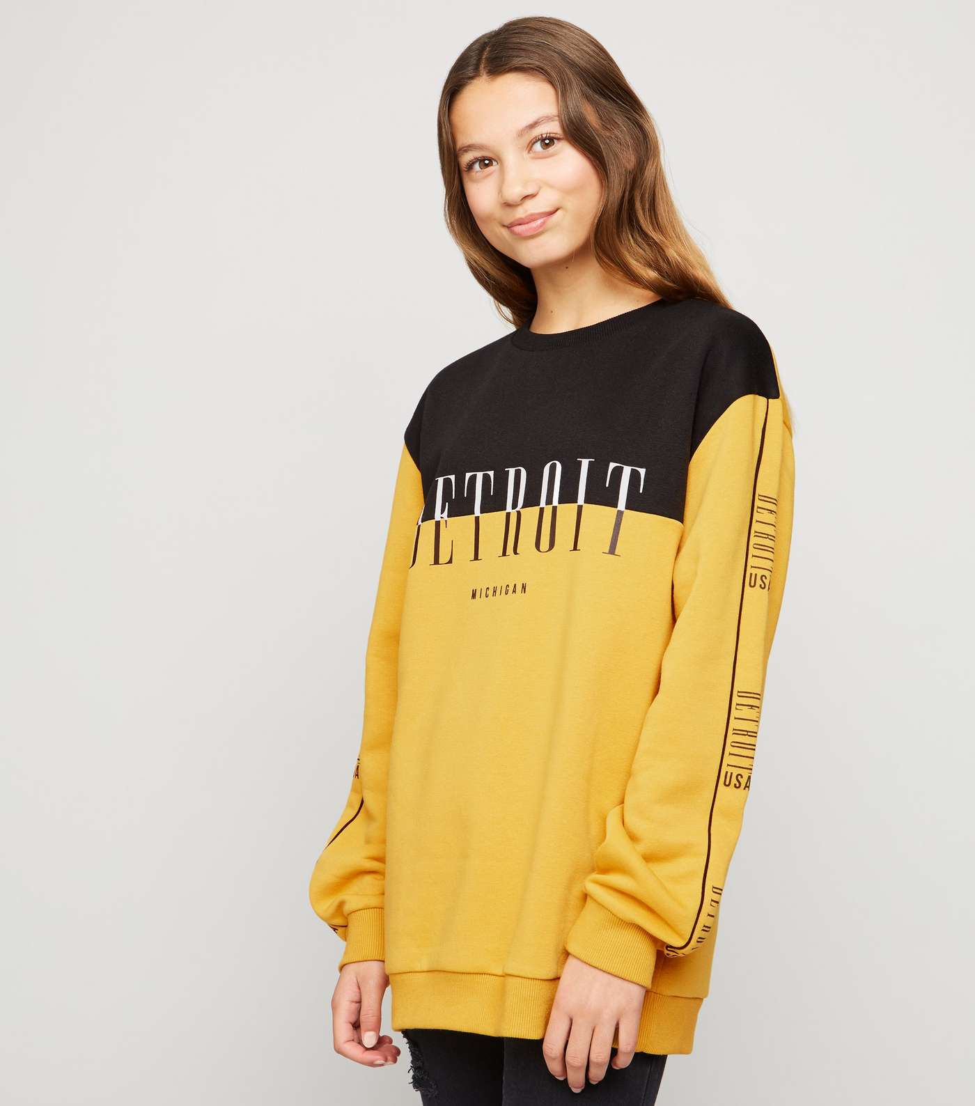 Girls Yellow Colour Block Slogan Sweatshirt