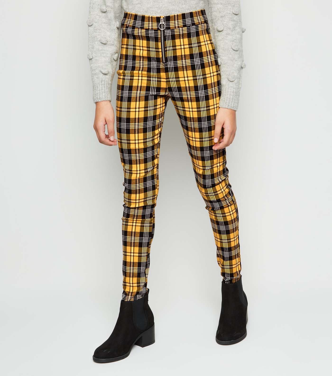 Girls Yellow Check Ring Pull Trousers Image 2